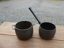TWO ANTIQUE RUSTIC HOLCROFT CAST IRON PANS
