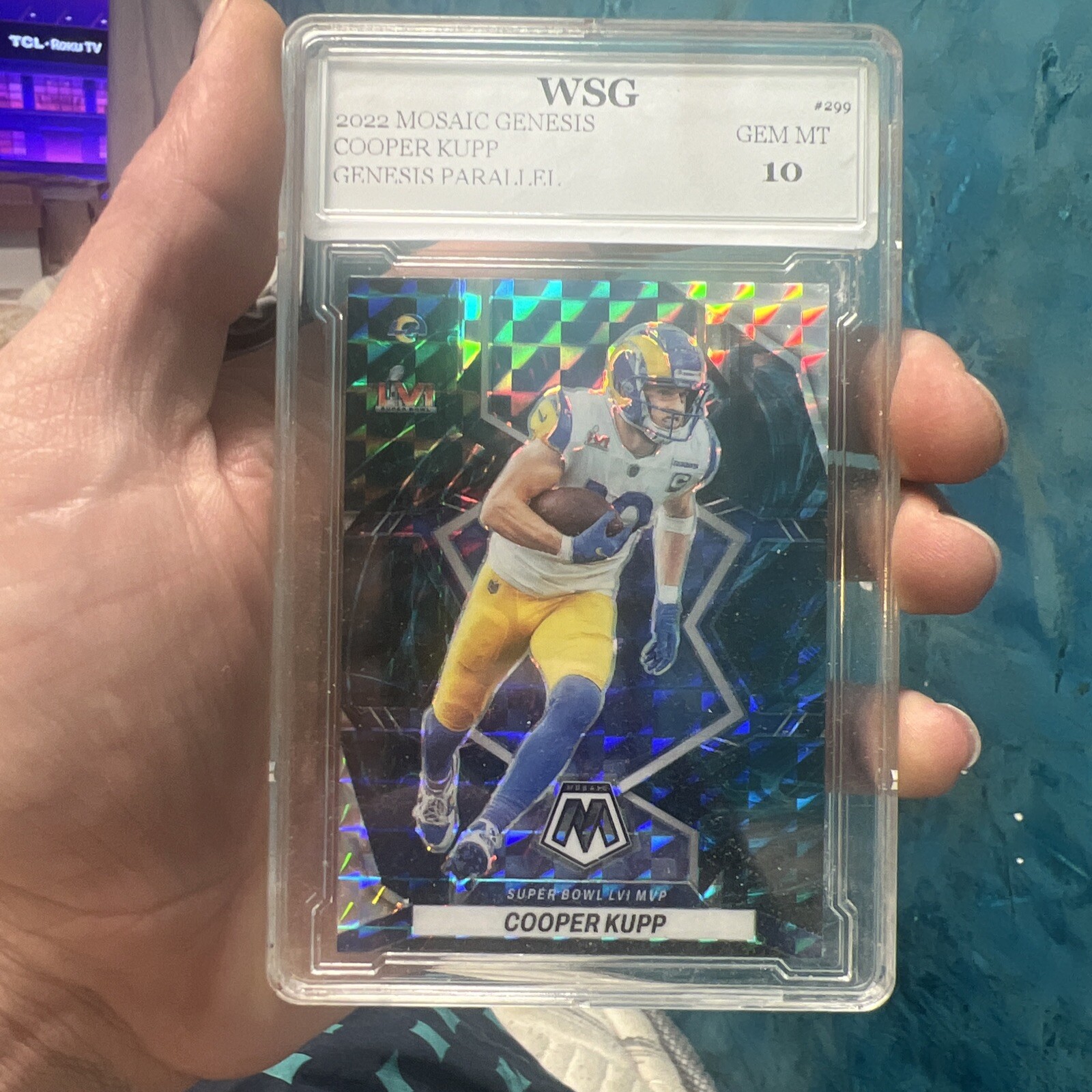 2022 Panini Mosaic GENESIS SUPERBOWL Prizm #299 Cooper Kupp PSA 10 MVP