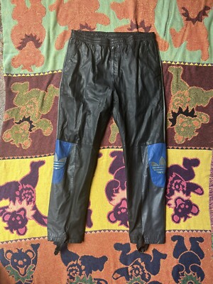Vintage Adidas 80's RUN DMC Black Leather Track Pants Mens Vintage Adidas 80's RUN DMC Black Leather Track Pants Mens
