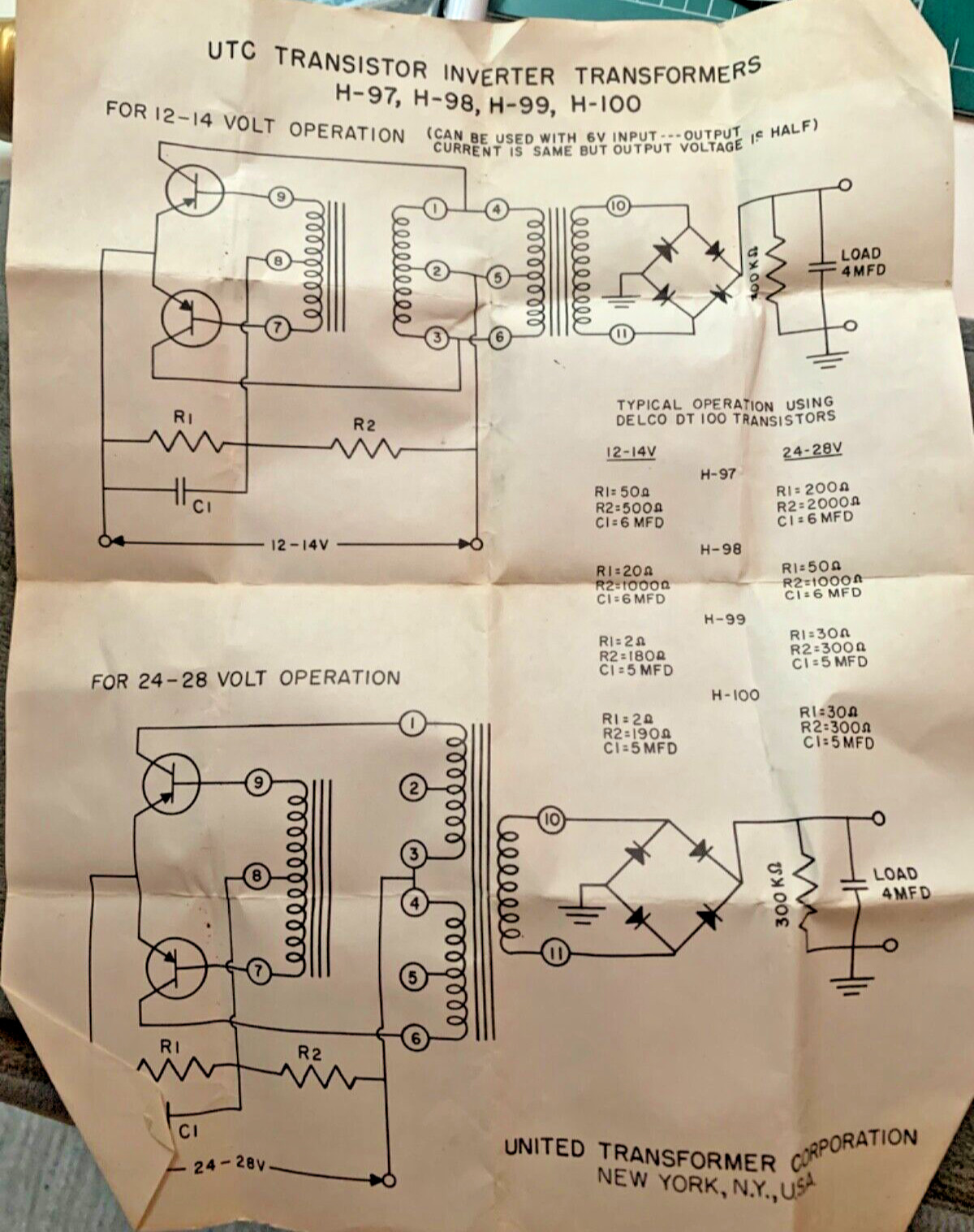 UTC H-100 Transistor Transformer NEW TESTED