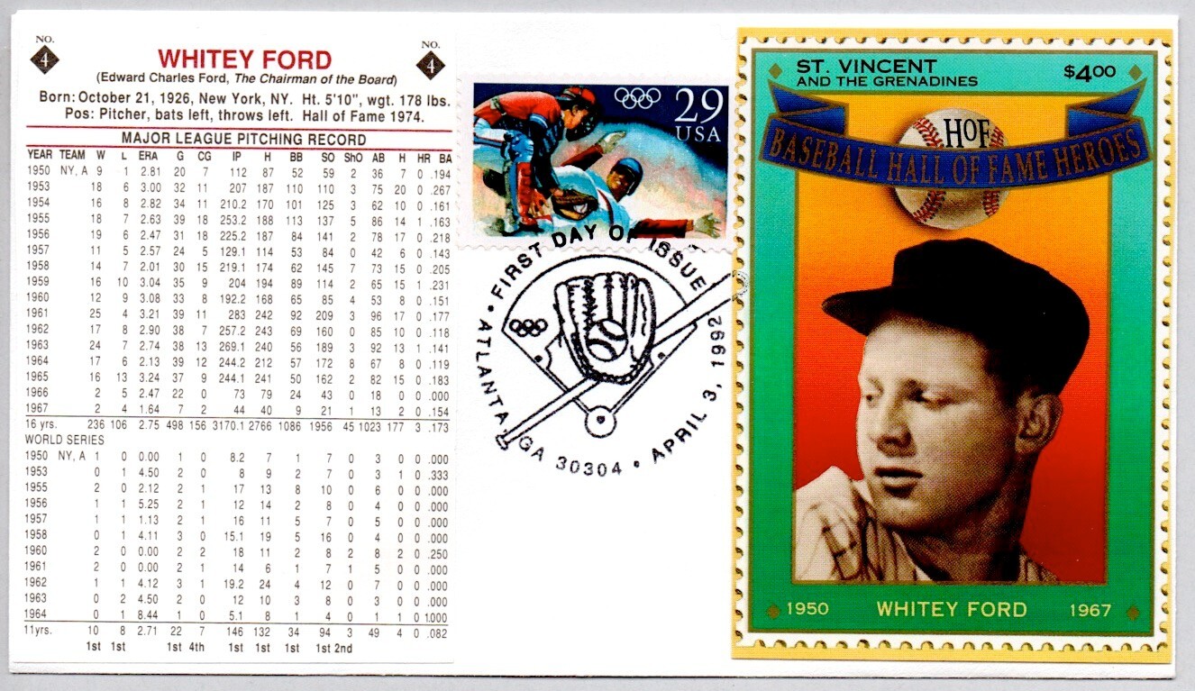 2619 OLYMPIC BASEBALL, NEW YORK YANKEES PITCHER WHITEY FORD FIRST DAY