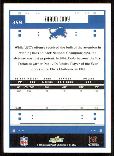 2005 Score Glossy #359 Shaun Cody - Picture 2 of 2