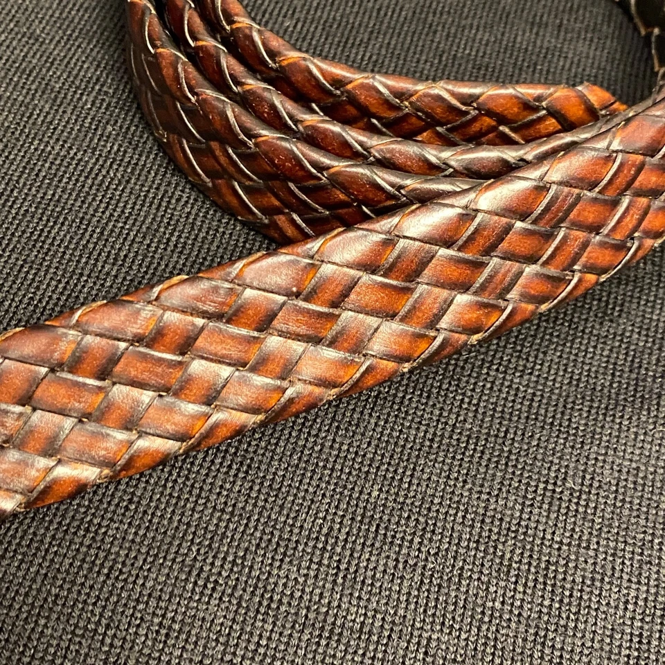 TASSO ELBA Hombre Talla: 42 Moda Vestido Cinturón Marrón Trenzado Tejido Cuero Adhesionado Foto 3 de 4
