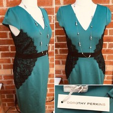 BNWT Dorothy Perkins Size 16 Turquoise Green & Black Lace Dress Wedding S3