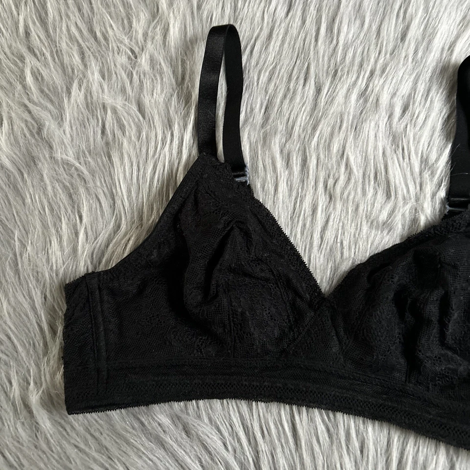 Sutiã feminino Venus sem forro sem fio tamanho 36D preto floral renda bralette sem fio - Imagem 2 de 4