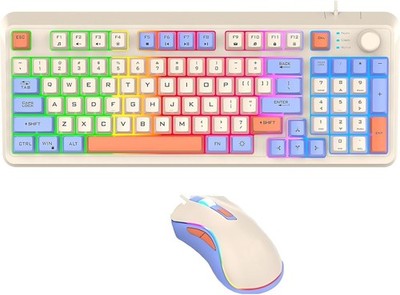 Lancoon Kabelgebundene 94 Tasten Tastatur und Maus Combo mit Lautstärkeregler