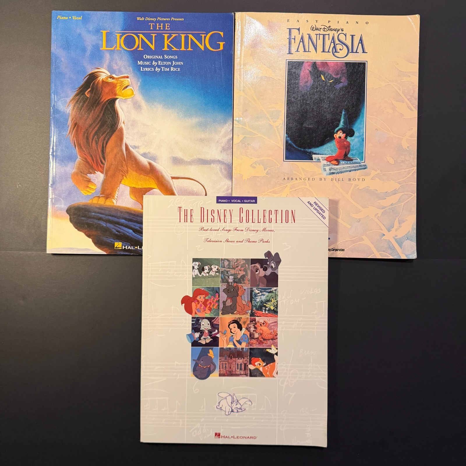 3 lot Disney Song/ Piano Music Sheet Books Fantasia,  Lion King, Snow White