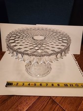 MCM Fostoria American Cube Round Clear Glass Pedestal 10" Cake Stand Rum Well