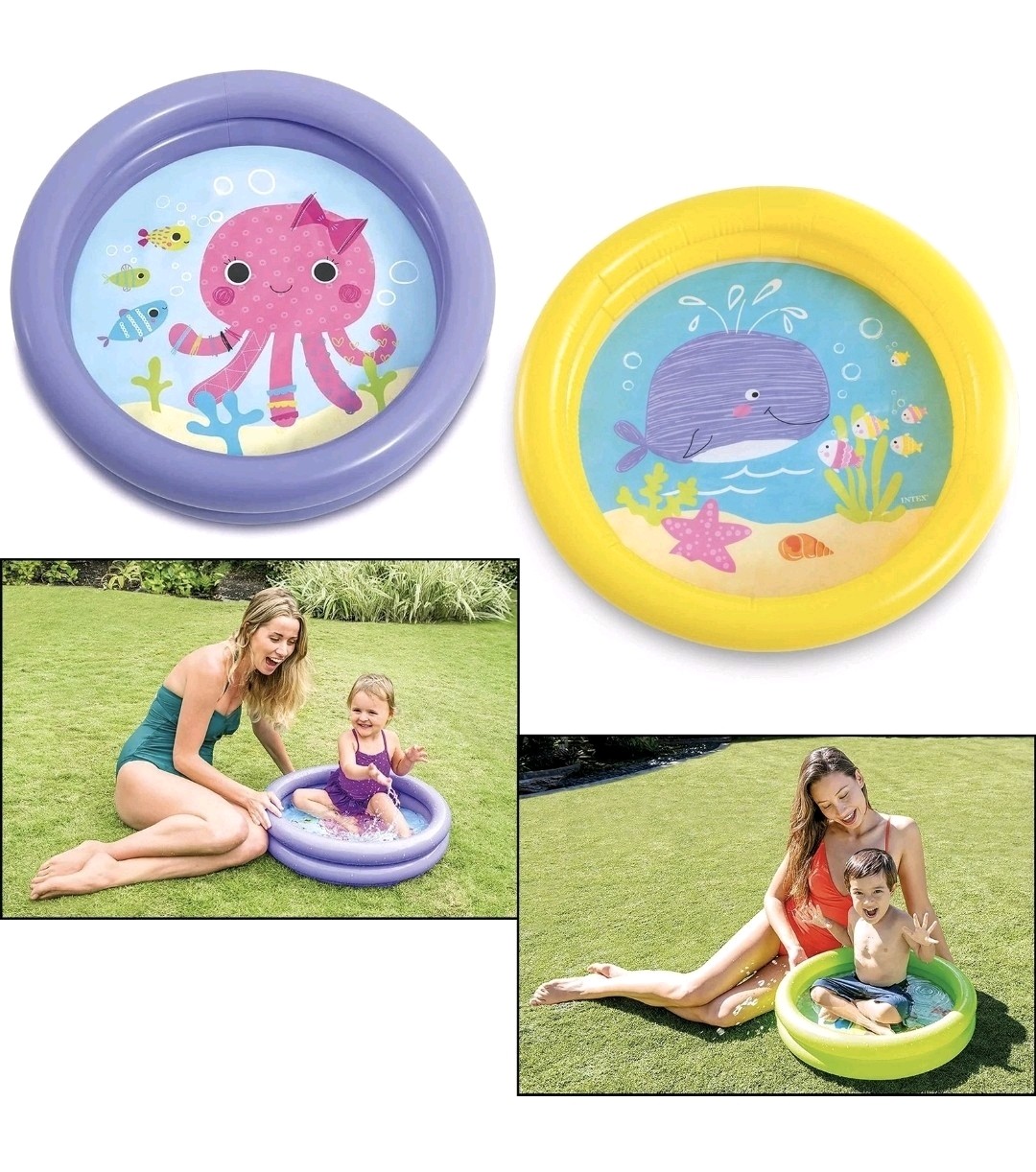 Piscina infantil para bebés Intex 2 anillos pequeña 61 cm inflable hogar jardín vacaciones 1-3 años
