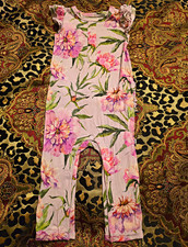 Little Bum Bums 12-18M Pink Floral Bamboo Viscose Ruffle Sleeve Snap Romper