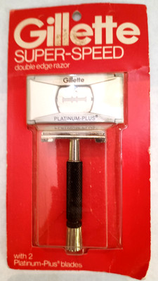 Vintage Gillette Super-Speed Double Edge Razor w/2 Platinum-Plus Blades - NIB