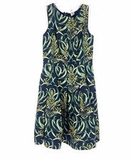Oscar De La Renta Size 4 Nvy/Gr/Yw Floral Pleated Designer Dress
