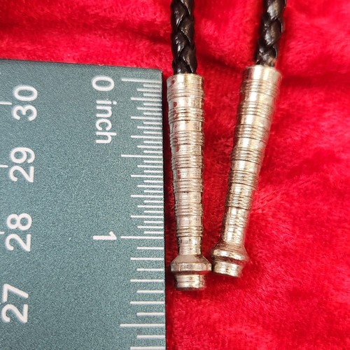 Sterling Silver w/ Turquoise Bolo Tie Necktie w/ Black Leather Cord - Picture 7 of 10