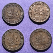 x 4 x 1 Pfennig  von 1969  D F G J Umlaufmünzen