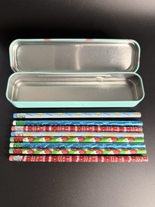 Decorative Tin Pencil Box With Fun Set of Eight Christmas Holiday-Themed Pencils