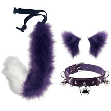 Faux Fur Cat Ears Hair Clip Set - Dark Purple