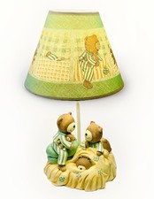 Adorable VTG Family Of Bears 15  H Nursery Lamp w/Shade Yellow Green  Blue