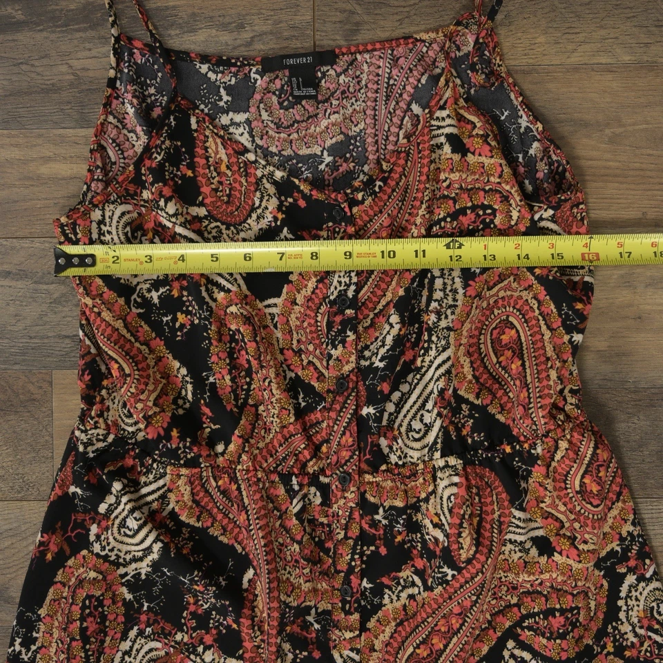 Vestido sem mangas Forever 21 feminino L. preto/laranja estampa abstrata botão para cima - Imagem 3 de 4