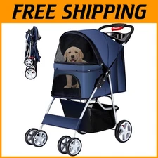 Elegant 4-Wheel Pet Stroller for Small Dogs and Cats - Lightweight & Foldable
