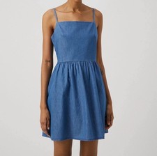 GAP Cami Dress Sz S Light Wash Chambray Denim Spaghetti Strap Mini Western Boho