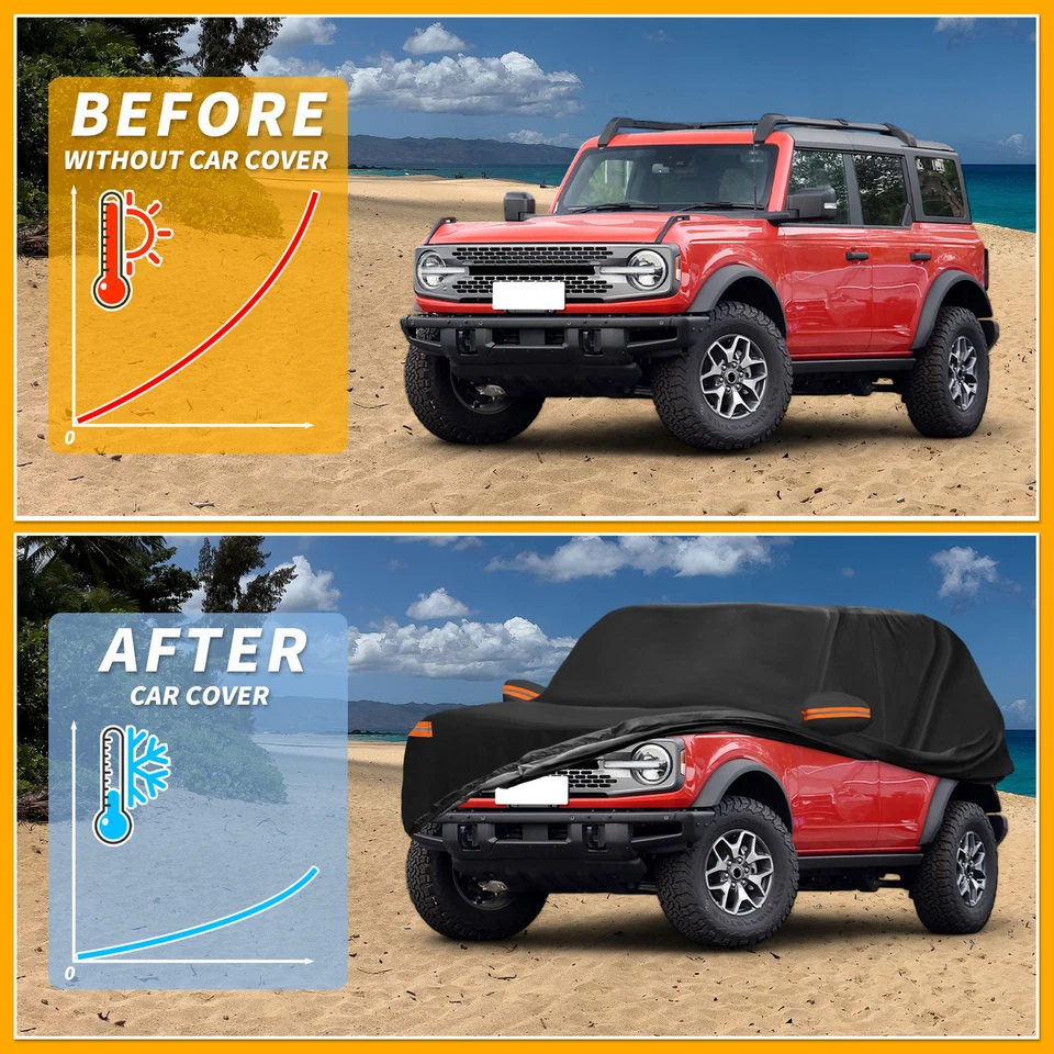Cubierta de coche para todo tipo de clima para Ford Bronco negra 190T-PU con cremallera izquierda Foto 4 de 4