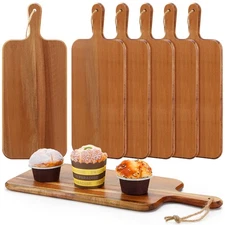 6 Pack Acacia Wood Cutting Board with Handle Wooden Kitchen Chopping Boards L...