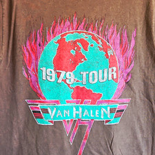 #222Van Halen World Tour 1979 Brown Graphic Concert T-Shirt Size S 100% Cotton