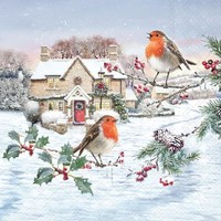 Weihnachten Servietten Lunch 33X33 3-Lagig 20 StüCk Rotkelchen Auf Zweige Birdy