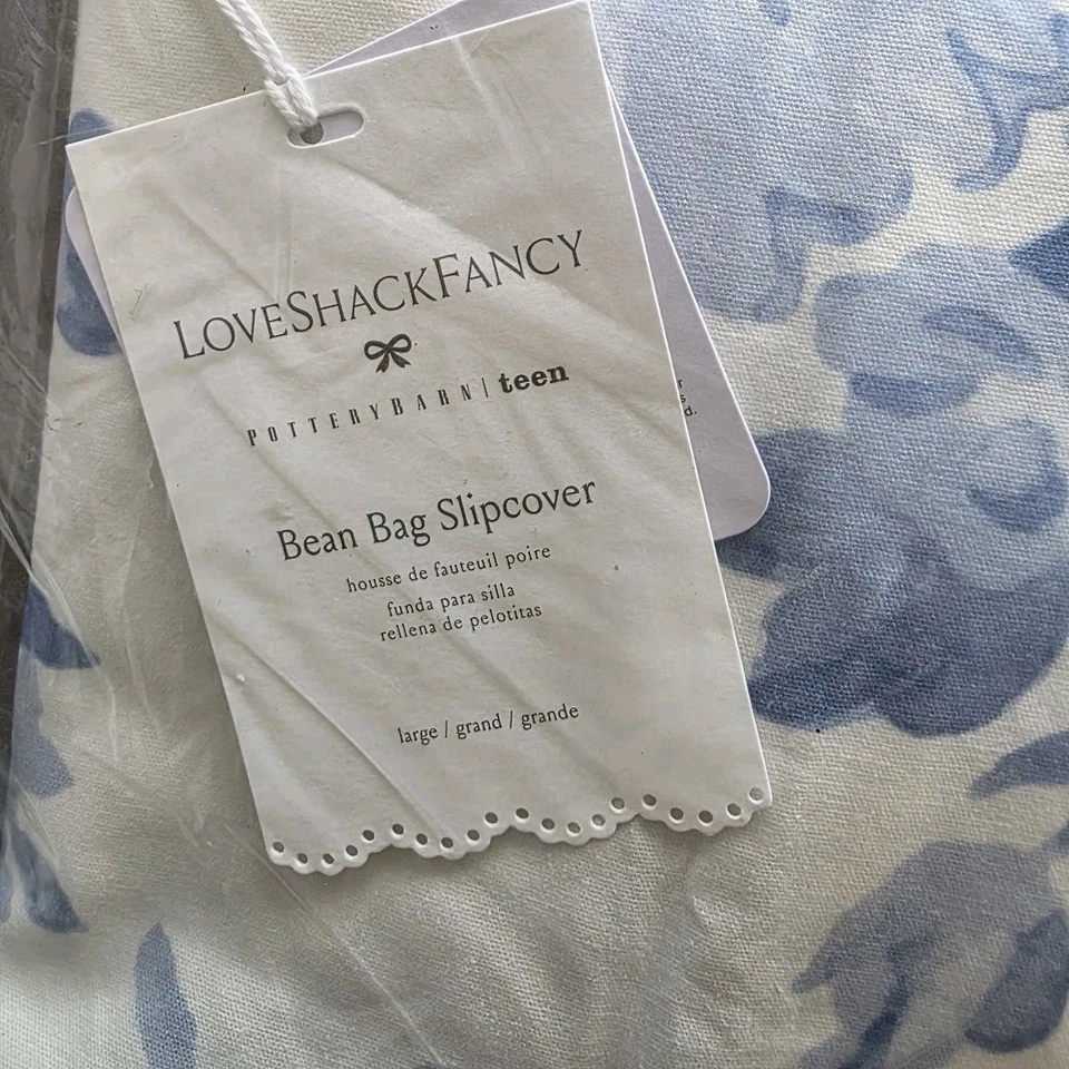 Pottery Barn Adolescente LoveShackFancy Jardín Damasco Bolsa de Frijoles Azul Cubierta SOLO 41" Foto 2 de 2