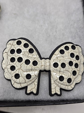 Vtg-mod black white Bow ribbon Hair Barrette