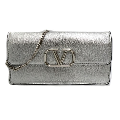 Valentino Chain Wallet Leather Silver Metallic - Stylish Wallet Bag #KN1506