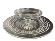 Heisey GREEK KEY Glass Cheese Cracker Clear One Piece 10” SERVING DISH