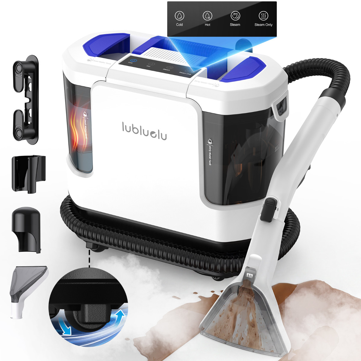 Lubluelu V11 Aspirapolvere Lavapa 25kPa Pulitore Tappezzeria Pulitore Tappeti con Funzione Vapore foto 2