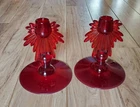 Rare New Martinsville Ruby Elegant Depression Era Glass Candlesticks
