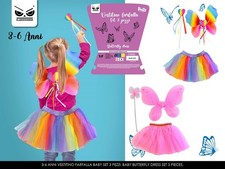 Costume di Carnevale da Farfalla per Bambina 3-6 anni con accessori 3pz