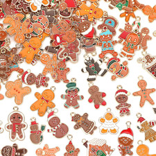 Gingerbread Man Snowman Charms, 120 PCS Christmas Charms for Jewelry Making, Ass