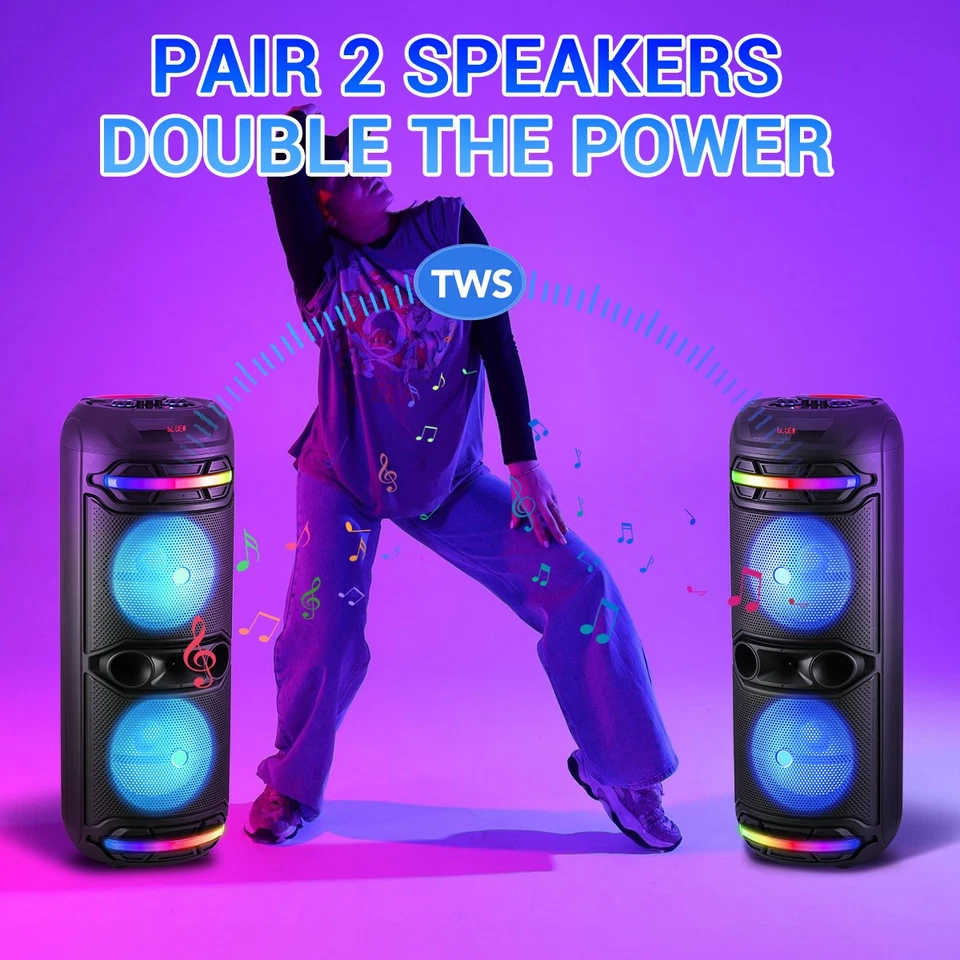 Dual 12" Tragbarer Bluetooth Lautsprecher Schwerer Bass Soundsystem Party Subwoofer Mikrofon - Bild 4 von 4