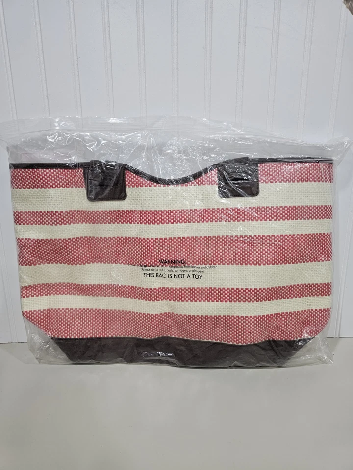 Thirty One 31 "Euro Straw Tote" - Bolso de Hombro Damas Rayas Coral Rosa - NUEVO Foto 3 de 4