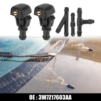 #ad 1 Pair Front Windscreen Jet Washer Nozzles with Adapter Fit for Ford F150 Black $15.99