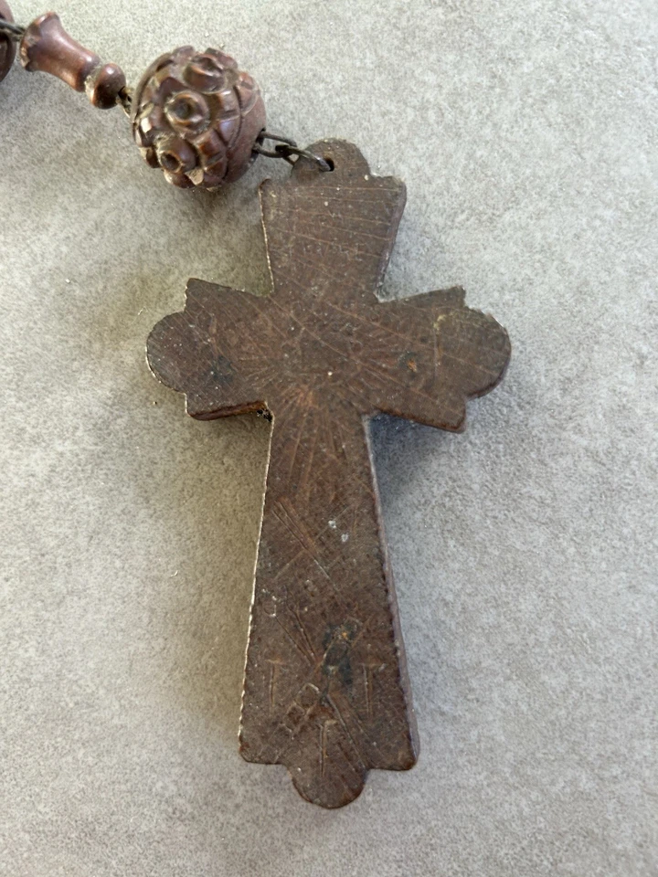 Grand Rosaire Ancien Milieu XIXè Bois Sculpté Chapelet French Rosary - Photo 4/4
