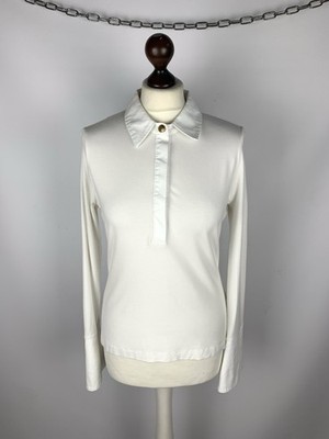 Designer Me+Em Poloshirt Langarm Kragen Größe UK 12 Weiß Oberteil Pullover