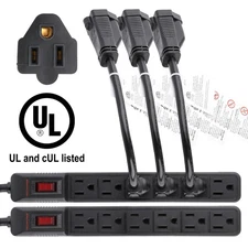 Compact 6Outlet Surge Protector Power Strip 2FT Cable 15A Breaker Home Office UL