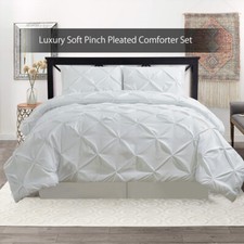 White Oxford Double Needle Luxury Soft Decorative Pinch Pleat Comforter Set
