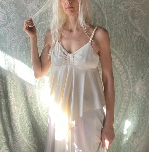 Vintage 1970s cream Maxi Dress ivory Layered Tiered Size 8 Wedding Bride bridal - Picture 11 of 13