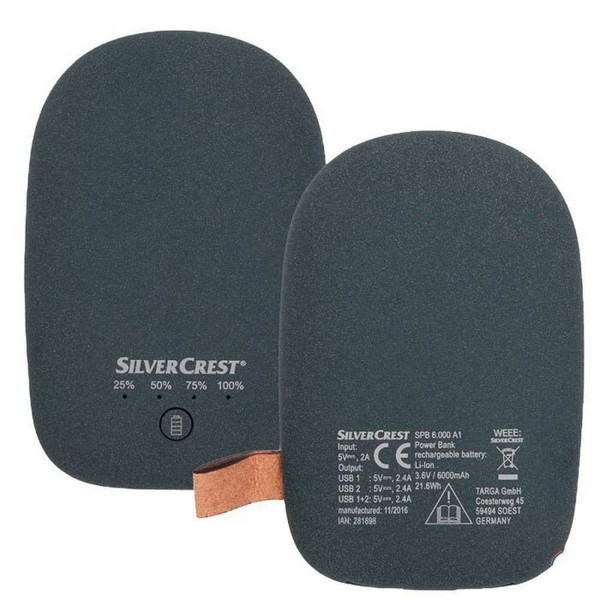 Silvercrest Power Bank Originale Carica Batteria Portatile Dual USB 6000mAh Blu