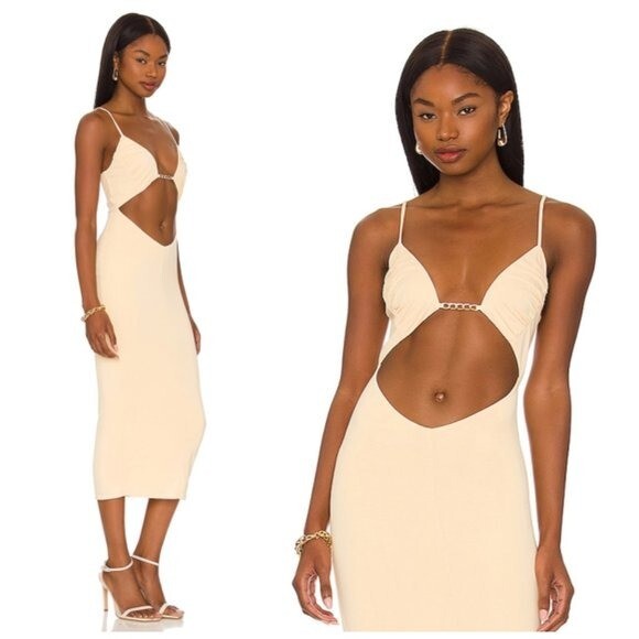 Camila Coelho | NWT Kendall Cut Out Bodycon Midi Dress in Vanilla Cake Size  M | eBay