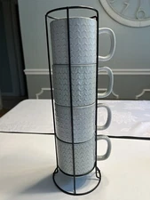 Heartland Hive Stackable Coffee Tea Mugs Cups (4) With Wire Rack