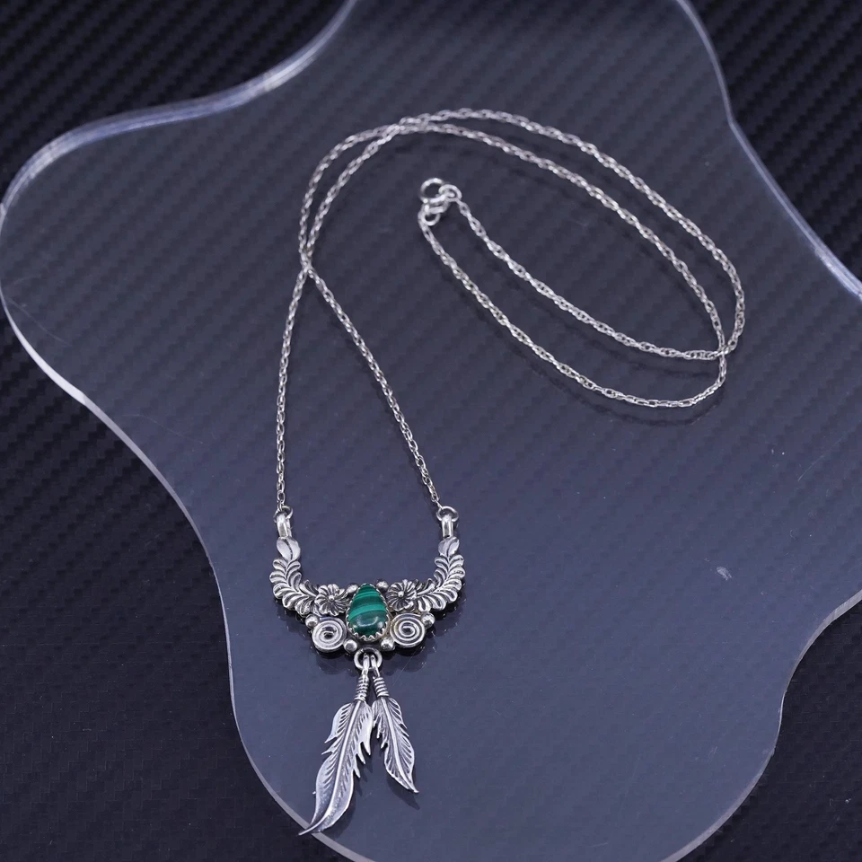 20” Native American Navajo Jeff Largo sterling silver 925 necklace feather - Image 4 of 4