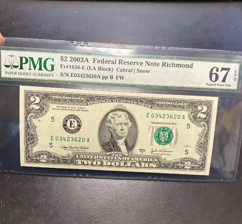 (3) $2 2003A FRN Richmond FR# 1938-E PMG 67 Superb Gem UNC EPQ, EA Block, Consec - Picture 7 of 8