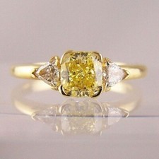 Three-Stone Engagement Ring 2Ct Cushion Cut Lab-Created Citrine 925 Silver